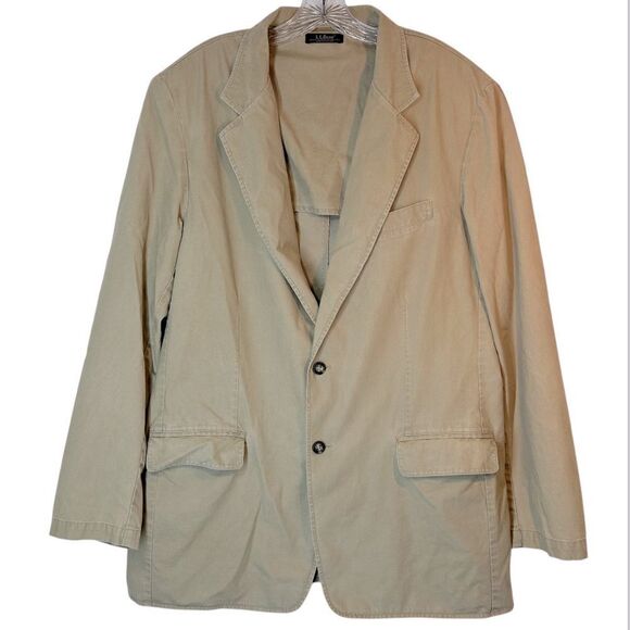 LL BEAN MENS KHAKI BLAZER JACKET 44 TALL tan field layer travel chore  barn coat - Picture 1 of 11